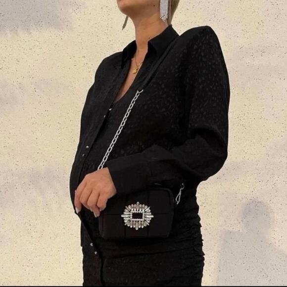 Zara Black Jewel Rhinestone BEADED MINI Quilted CROSSBODY BAG - Picture 8 of 16